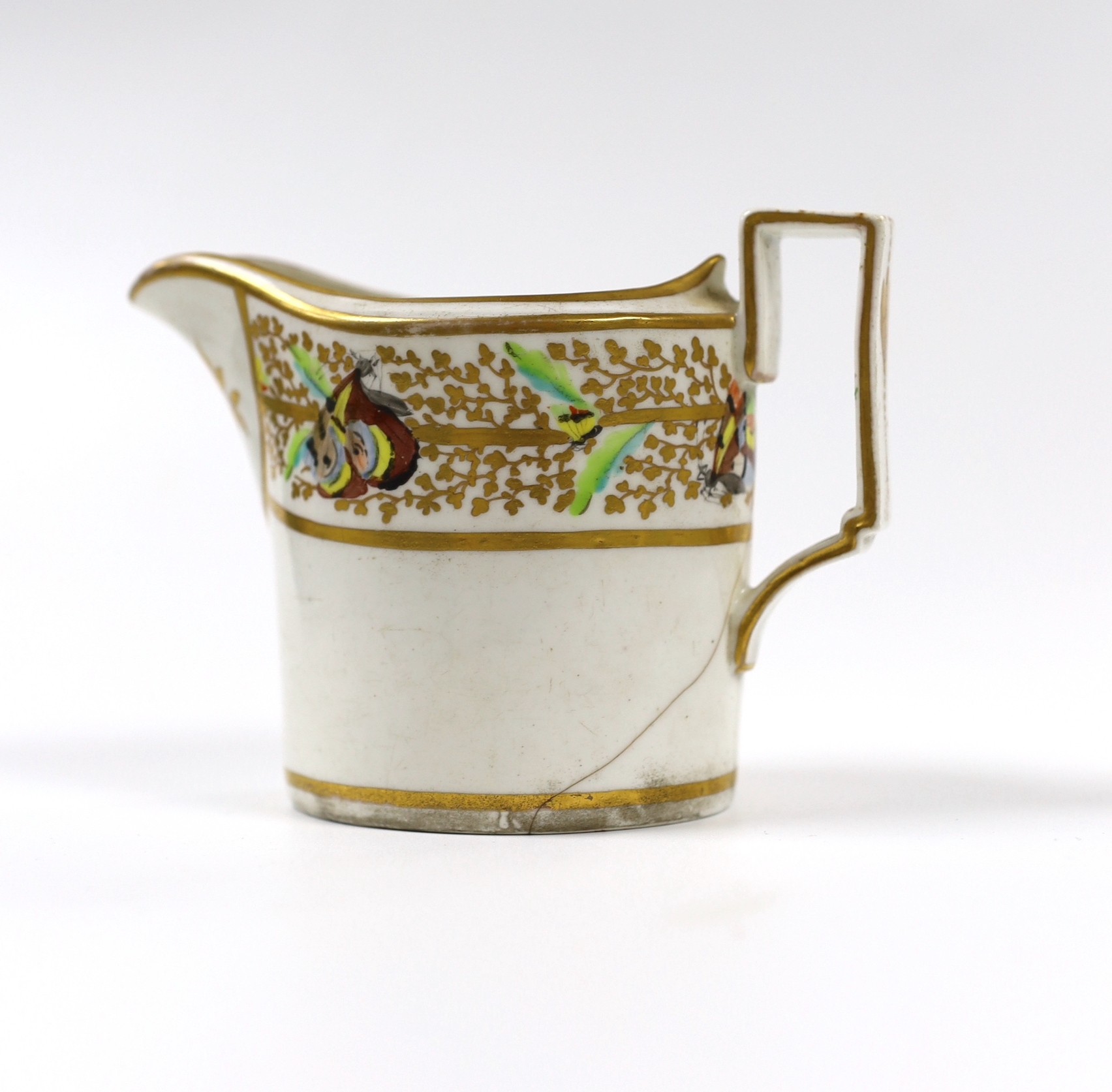 An 18th century rare Pinxton oval milk jug, cracked